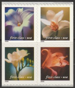 3454-57 3457a Flowers Block of 4 MNH $1 Shipping