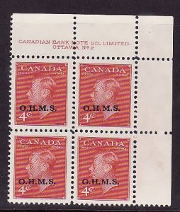 Canada-Sc#o15- id5-plate #2-UR-4c dark carmine KGVI OHMS-stamps NH-hinged in s