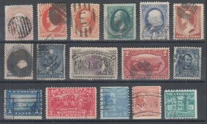 US Sc 65//1059 used 1861-1959 issues, 16 different singles, F-VF