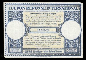 USA 15c International Reply Coupon IRC Post Office 98921