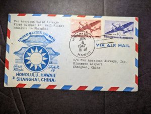 1947 USA Airmail FAM 14 First Flight Cover FFC Honolulu HI to Shanghai China