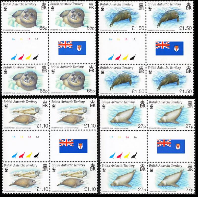 BAT WWF Crabeater Seal 4 Gutter blocks SG#506-509 SC#505-508 MI#505-508 CV£50+