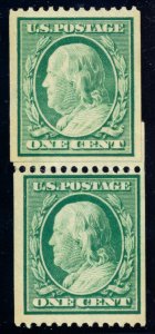 US 348 1c 1908 DL watermark, perf 12 vertical coil NH paste-up pair plate 4903