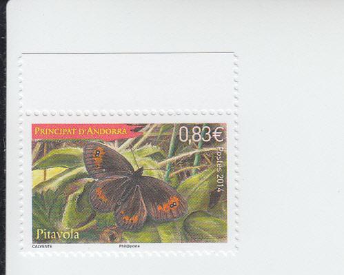 2014 Fr Andorra Pitavola Moire Butterfly (Scott 736) MNH