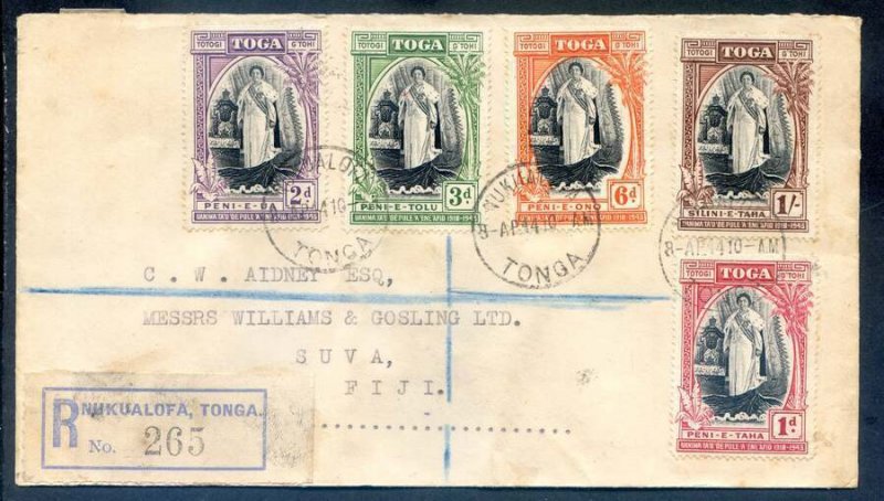 Tonga 1944 Silver Jubilee Set SG83/87 Fine Used On Cover