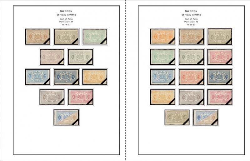 COLOR PRINTED SWEDEN [CLASS.] 1855-1946 STAMP ALBUM PAGES (31 illustrated pages)