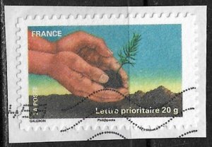 France ~ Scott # 3961 ~ Used on paper ~ Hand Planting Seedling