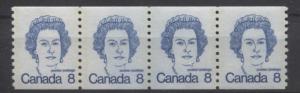 Canada #604 8c Royal Blue QE2 Caricature Coil JS LF Paper Ghost Tag VF-75 NH