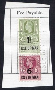 Isle of Man KGVI 1/- and 6d Key Plate Type Revenues CDS on Piece