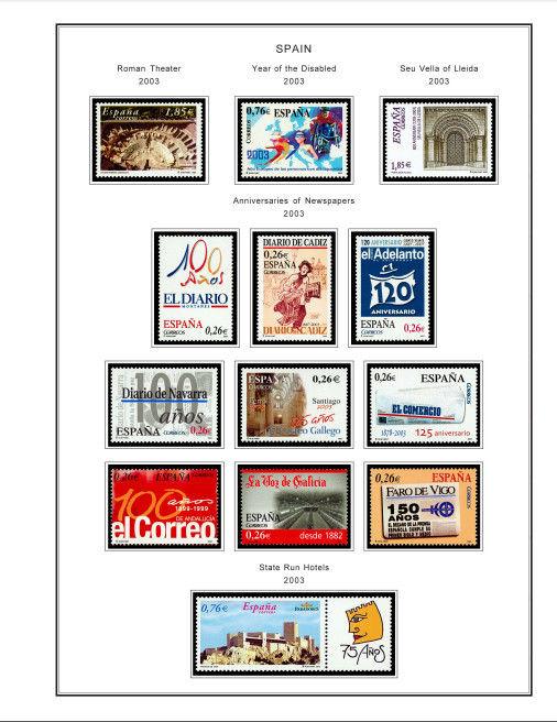 COLOR PRINTED SPAIN 2000-2010 STAMP ALBUM PAGES (146 illustrated pages)