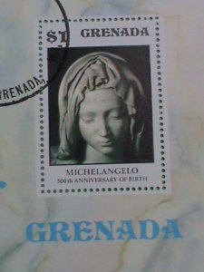 GRANADA STAMP:1975 SC#683  500TH ANNIV: BIRTH OF MICHAEL ANGELO CTO-MNH S/S