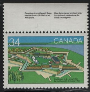 Canada 1985 MNH Sc 1051 34c Fort Anne - with descriptive selvedge