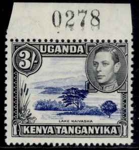 KENYA UGANDA TANGANYIKA GVI SG147a, 3s with SHEET NUMBER, NH MINT. Cat £75.