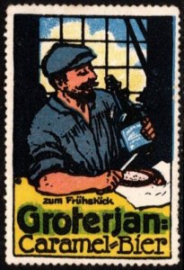 Vintage Germany Poster Stamp Groterjan Brewery Caramel Malt Beer