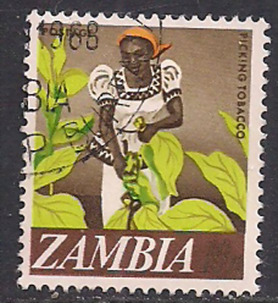 Zambia 1968 QE2 10n Picking Tobacco used SG 134 ( M1055 )