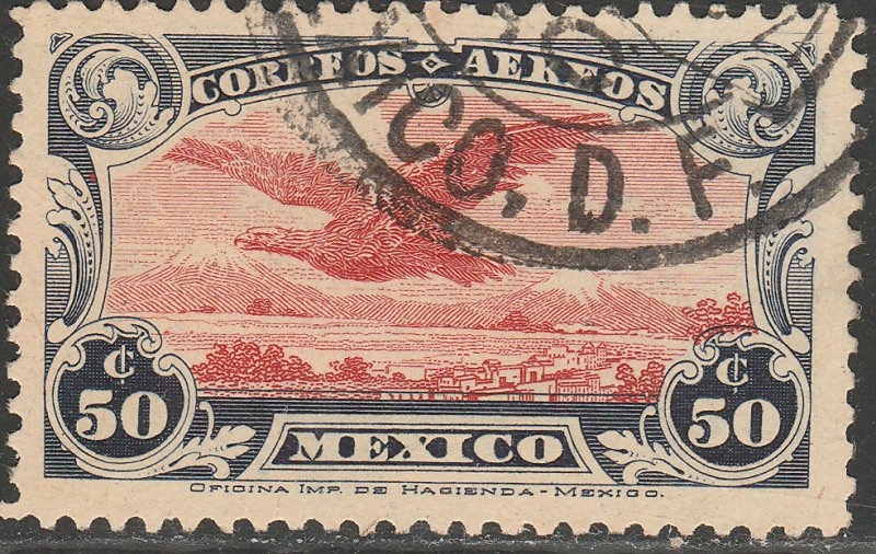 MEXICO C2, 50¢ Early Air Mail SINGLE. USED. F-VF. (1359)