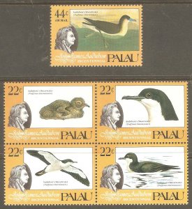 PALAU Sc# 66a C5 MNH FVF Set1 + 4Block John James Audubon Birds