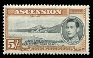 Ascension #48a (SG 46) Cat£95, 1938-53 5sh yellow brown, perf. 13 1/2, never...