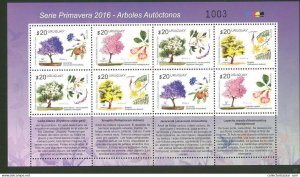 2016 MNH STAMP sheet URUGUAY flowered trees native flora forest seed fruits #...