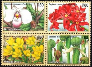 UNITED NATIONS / Geneva 1996 FLORA Endangered Plants: Flowers. Block, MNH