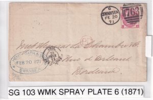 GREAT BRITAIN SG 103 PLATE 6 ON COVER WATERMARK SPRAY SWANSEA-BORDEAUX FRANCE