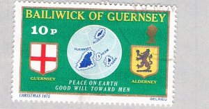 Guernsey 129 Used Guernsey Flag Globe and Alderney Shield 1975 (BP75920)