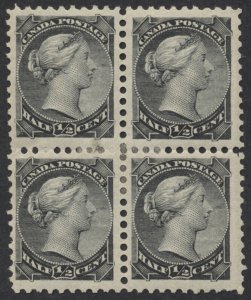 Canada #34 1/2c Small Queen Block of 4 VF Centered Mint OG Hinged