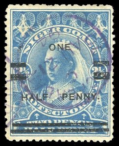 Niger Coast 1894 QV ½d on 2½d blue Position # 4 from setting of 8 VFU. SG 65.