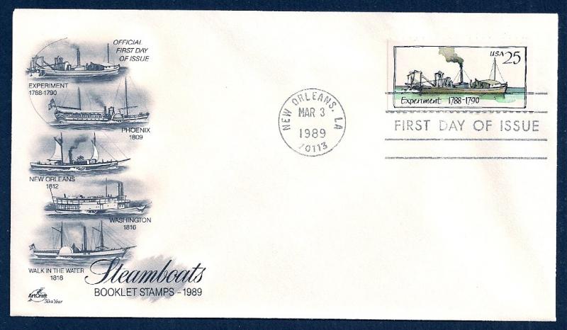 UNITED STATES FDCs (5) 25¢ Steamboats 1989 ArtCraft