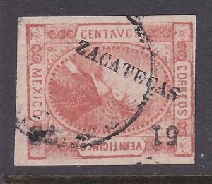 MEXICO 1872 25c imperf ZACATECAS 51-72 fine used...........................A2445