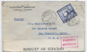 Larnaca, Cyprus to San Francisco, Ca 1939 Cyprus Censors (C5026)