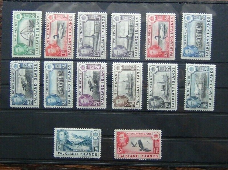 Falkland Islands 1938 - 1950 to 1/3 Black & Carmine MM 1/2d 1d Violet Unused