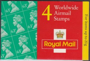 GR1 4 x Worldwide AirMail (63p) stamps Barcode booklet  - Cyl W1W1