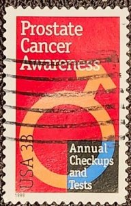 US Scott # 3315; used 33c Prostate Cancer from 1999; VF centering; off paper