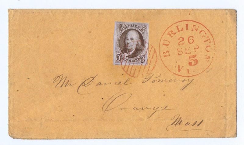 SC# 1 ON COVER, RED 8 BAR GRID CCL, RED BURLINGTON VT PMK, 2016 PF CERT, RARE! 