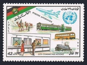 Afghanistan 1266, hinged. Mi 1569. Communication & Transport Day,1987.Camel,Ship