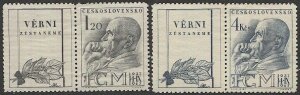 CZECHOSLOVAKIA 1947 Sc 334-35  MLH VF + Coupon/label - Masaryk Death