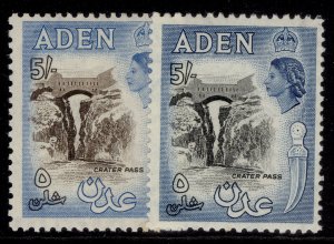 ADEN QEII SG67 + 68, 5s SHADE VARIETIES, M MINT. Cat £22.