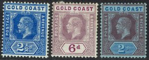 GOLD COAST 1913 KGV 21/2D 6D AND 2/- WMK MULTI CROWN CA