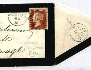 GB IRELAND Superb *KILREA* Derry Village CDS 1863 Penny Red Mourning Cover CR130