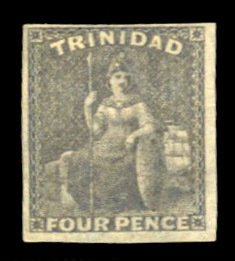 Trinidad #15 Cat$125, 1859 4p gray lilac, hinged