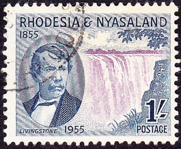 RHODESIA & NYASALAND 1955 QEII 1/- Purple & Deep-Blue SG17 FU