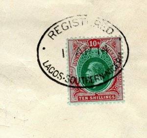 SOUTHERN NIGERIA KGV Cover SG.55 10s High Value Registered 1914 Germany W621