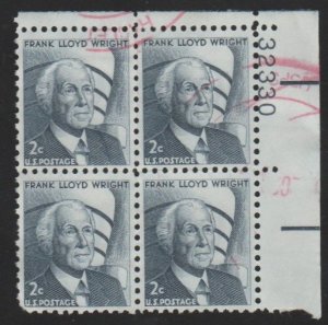 Scott 1280,  Frank LLoyd Wright USED, PB-4 #32330 U/R, '.02 cent'