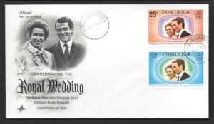 DOMINICA 1973 Princess Anne Wedding Set Sc 372-373 on Cachet U/A FDC