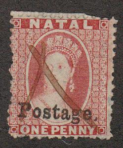 Natal Queen Victoria 1 P Red Ovpt (Scott # 26) Used (note)