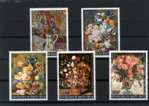 UPPER VOLTA 1974 Sc#342-347,C201 PAINTINGS/FLOWERS SET OF 5 STAMPS MNH 