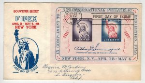 1956 FIPEX PHILATELIC EXHIBITION 1075 SOUVENIR SHEET C GEORGE STATUE LIBERTY