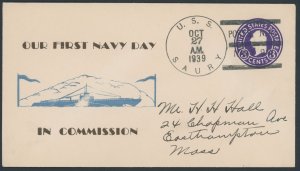 US #U436 1939 Navy Day; USS Saury; FDC; Used -- see details and scans