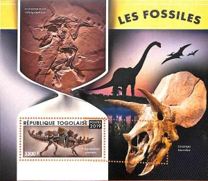 A7147 - TOGO, Error, 2019, MISPERF SOUVENIR SHEET: Fossils, Dinosaurs, Prehistor